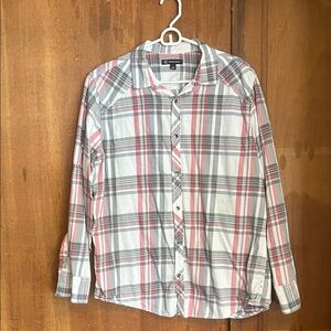 INC International Concepts Gray and Red Casual Button Down Shirt